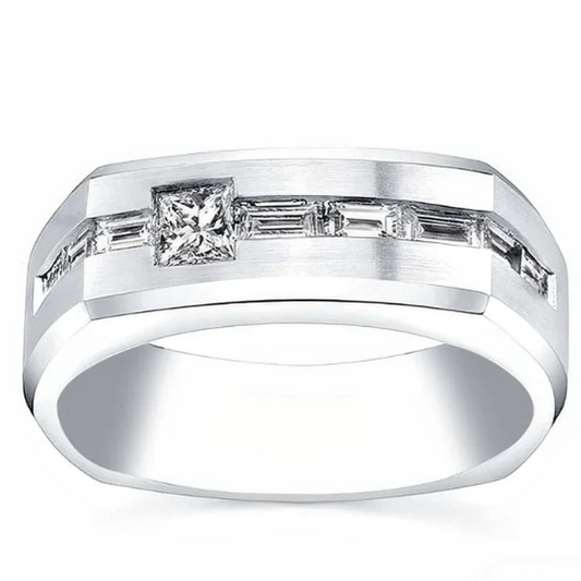 Jzora handmade princess & baguette cut channel-set men’s band ring