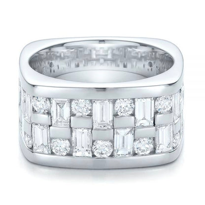 Jzora handmade wide emerald&round cut multi-stone anniversary sterling silver ring