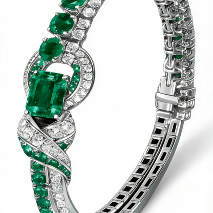 Jzora handmade 3ct Emerald elegant two-tone bracelet