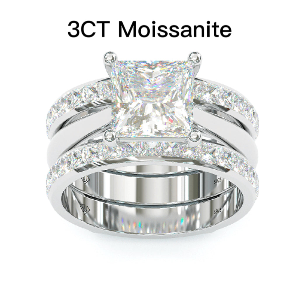 Jzora handmade princess cut Moissanite two tone anniversary ring wedding ring bridal set
