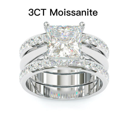 Jzora handmade princess cut Moissanite two tone anniversary ring wedding ring bridal set