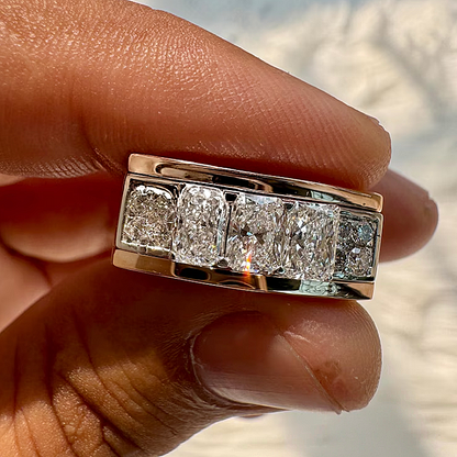 Jzora handmade 1.75 ct Radiant & Round Cut Moissanite Men's Wedding Band Ring