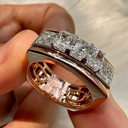 Jzora handmade 1.75 ct Radiant & Round Cut Moissanite Men's Wedding Band Ring