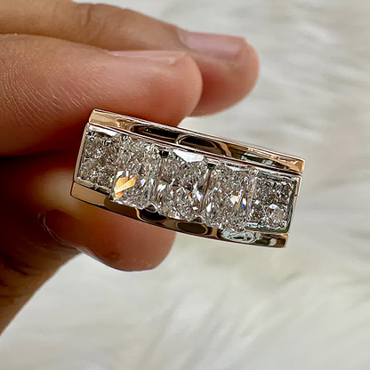 Jzora handmade 1.75 ct Radiant & Round Cut Moissanite Men's Wedding Band Ring