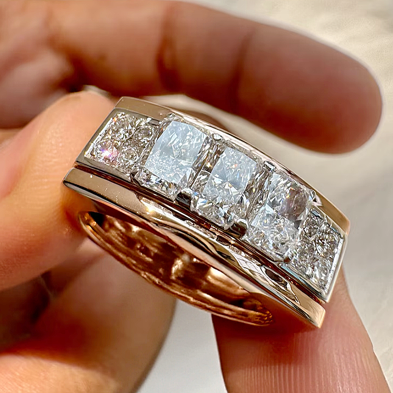 Jzora handmade 1.75 ct Radiant & Round Cut Moissanite Men's Wedding Band Ring