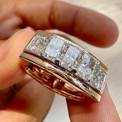 Jzora handmade 1.75 ct Radiant & Round Cut Moissanite Men's Wedding Band Ring
