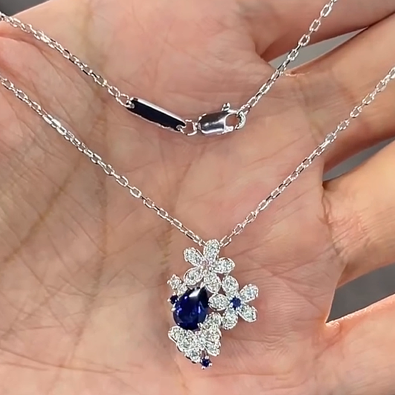 Jzora Handmade Royal Blue Pear‑Cut Floral Butterfly Garden‑Inspired Elegant Necklace