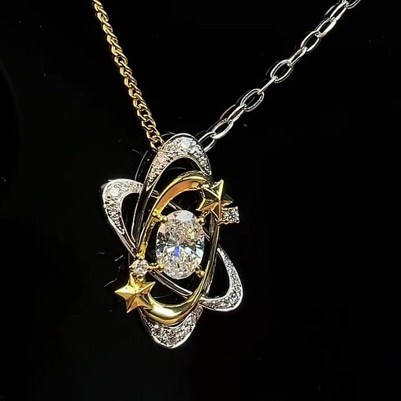 Jzora Handmade Two-Tone Dainty Celestial Planet Orbit Necklace