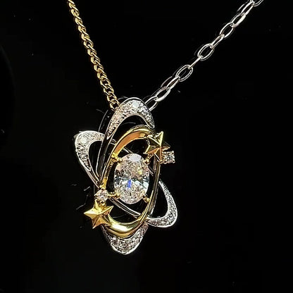 Jzora Handmade Two-Tone Dainty Celestial Planet Orbit Necklace