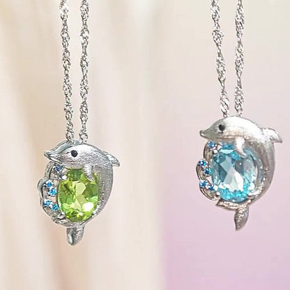 Jzora Handmade Ocean Inspired Brushed Finish Dolphin Embrace Pendant Necklace