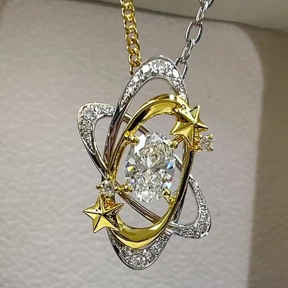 Jzora Handmade Two-Tone Dainty Celestial Planet Orbit Necklace