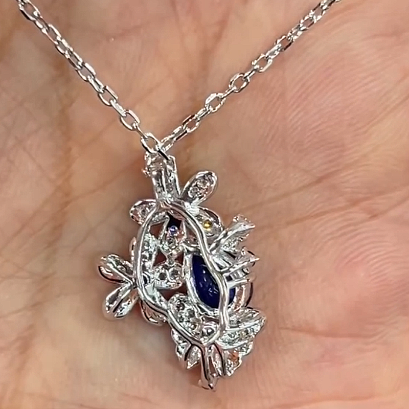 Jzora Handmade Royal Blue Pear‑Cut Floral Butterfly Garden‑Inspired Elegant Necklace