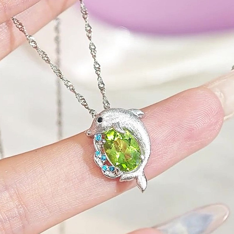 Jzora Handmade Ocean Inspired Brushed Finish Dolphin Embrace Pendant Necklace