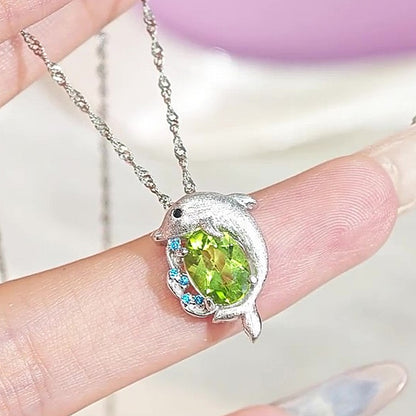 Jzora Handmade Ocean Inspired Brushed Finish Dolphin Embrace Pendant Necklace
