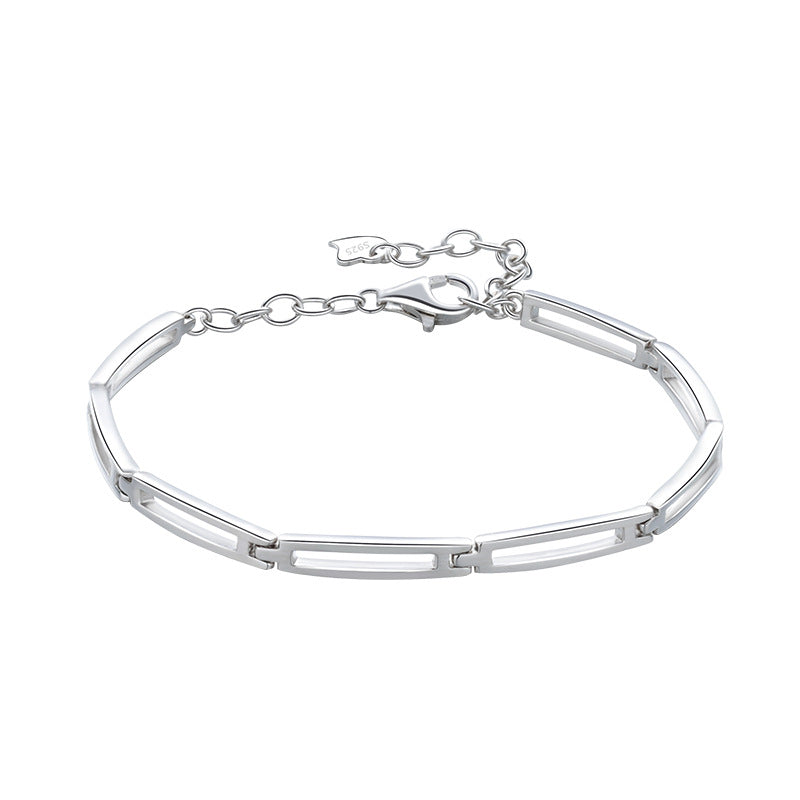 Jzora handmade square lattice paperclip tennis sterling silver bracelet