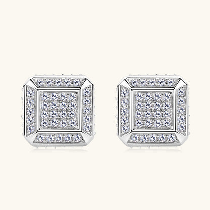 Jzora handmade square full diamond 10k moissanite sterling silver earrings