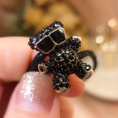 Jzora handmade black sparkle teddy bear tennis alloy bracelet