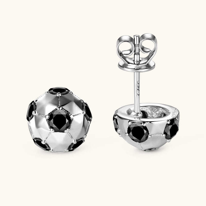 Jzora handmade football black Moissanite sterling silver earrings