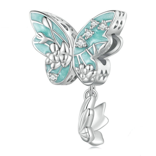 Jzora Spring Green Flower Butterfly Sterling Silver Charm