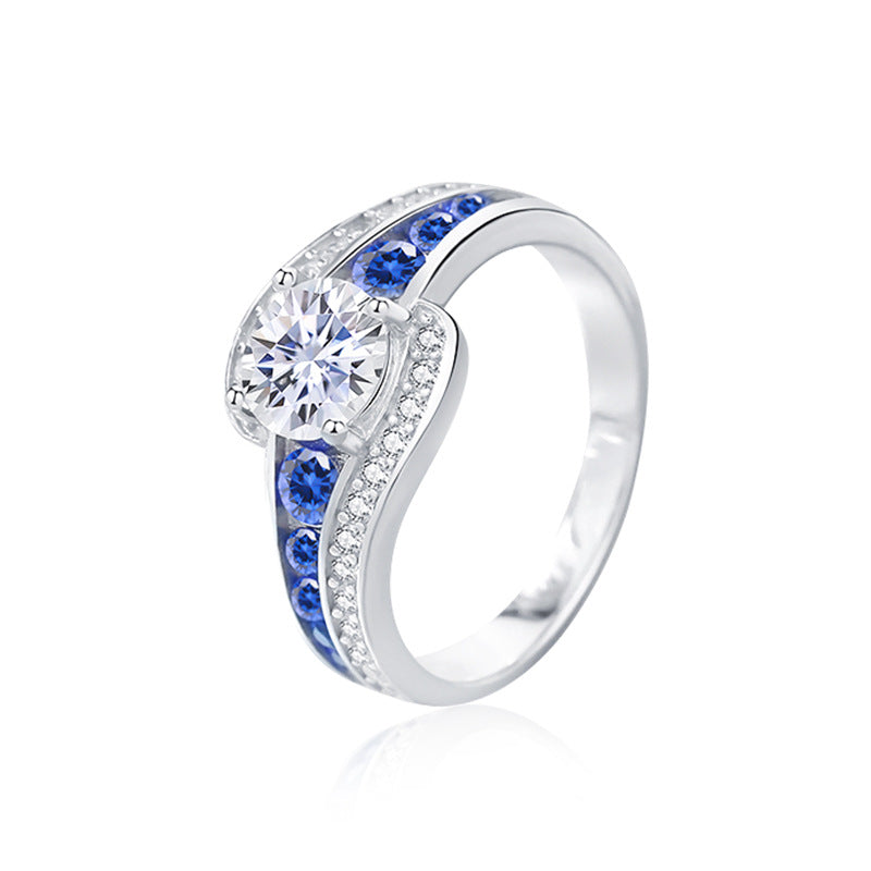 Jzora handmade 1ct round cut sapphire Moissanite sterling silver engagement ring