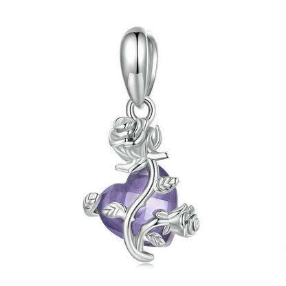 Jzora Purple Love Elegant Rose Sterling Silver Charm