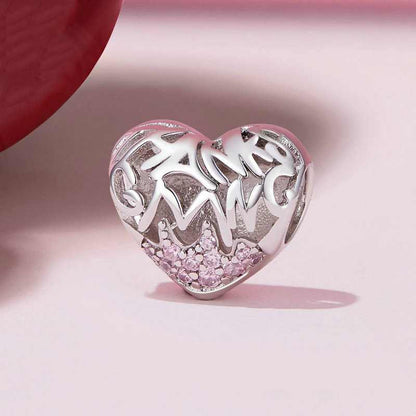 Jzora Pink Heart Irregular Lette Sterling Silver Charm