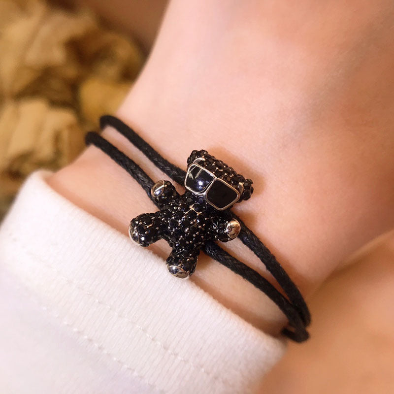 Jzora handmade black sparkle teddy bear tennis alloy bracelet