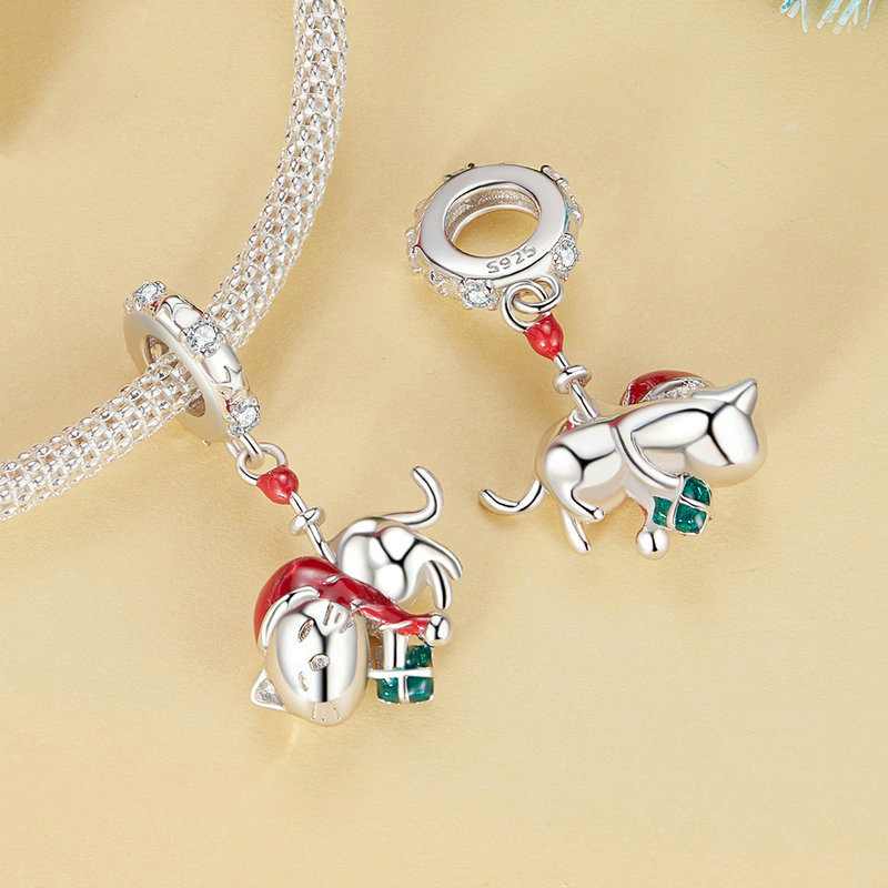 Jzora Handmade Christmas Cute Cat Sterling Silver Charms