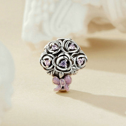 Jzora Romantic Rose Hand Bouquet Sterling Silver Charm