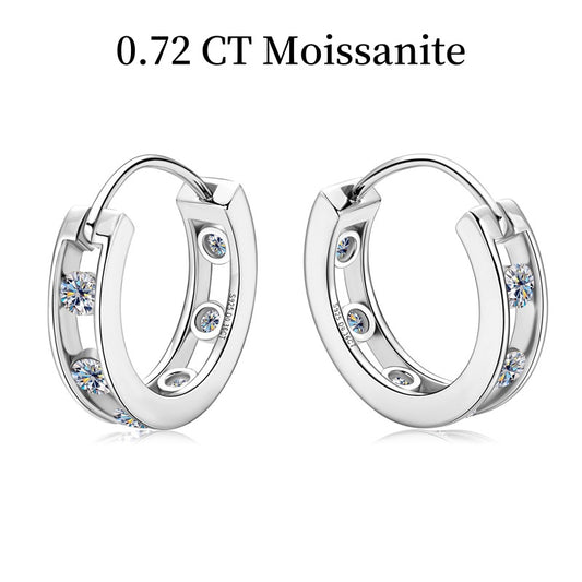 Jzora handmade 0.72ct round cut moissanite hoop sterling silver earrings