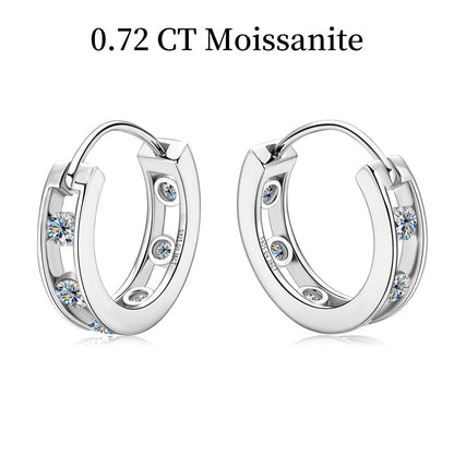 Jzora handmade 0.72ct round cut moissanite hoop sterling silver earrings