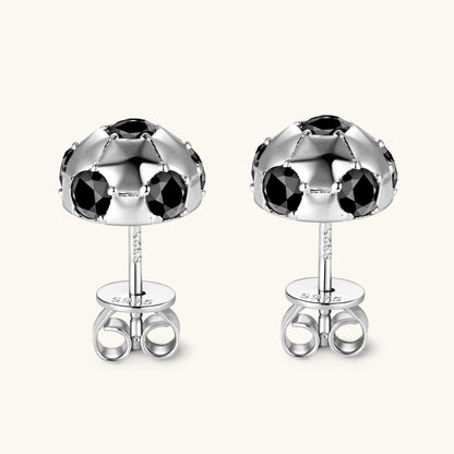 Jzora handmade football black Moissanite sterling silver earrings