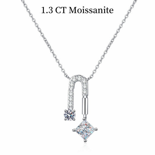 Jzora handmade 1.3ct princess cut moissanite sterling silver necklace