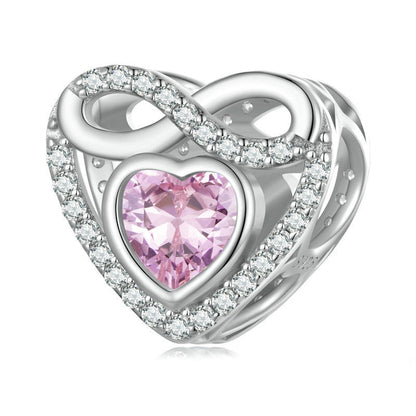 Jzora Pink Eternal Heart Sterling Silver Charm