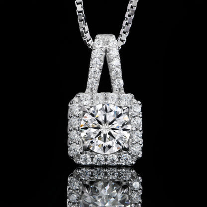 Jzora handmade 1ct round cut Moissanite diamond halo sterling silver necklace