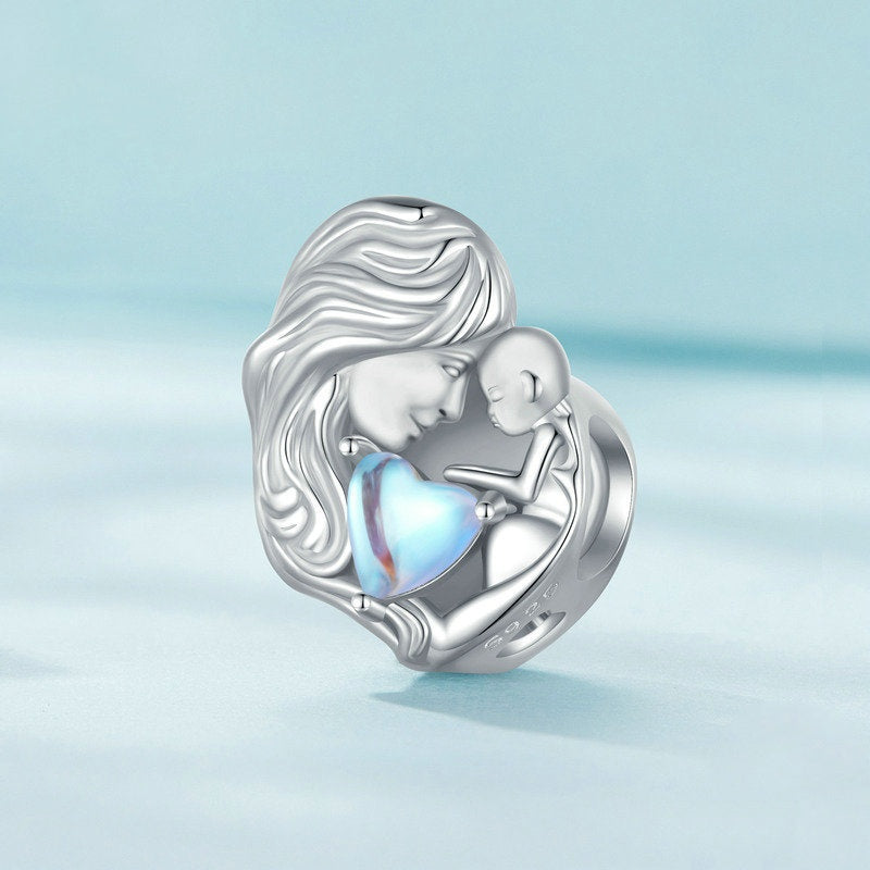 Jzora Moonstone Parent-Child Cosy Mother's Day Sterling Silver Charm