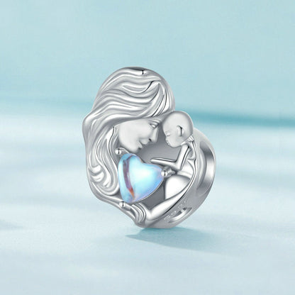 Jzora Moonstone Parent-Child Cosy Mother's Day Sterling Silver Charm