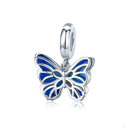 Jzora Fashionable Sapphire Openwork Butterfly Sterling Silver Charm