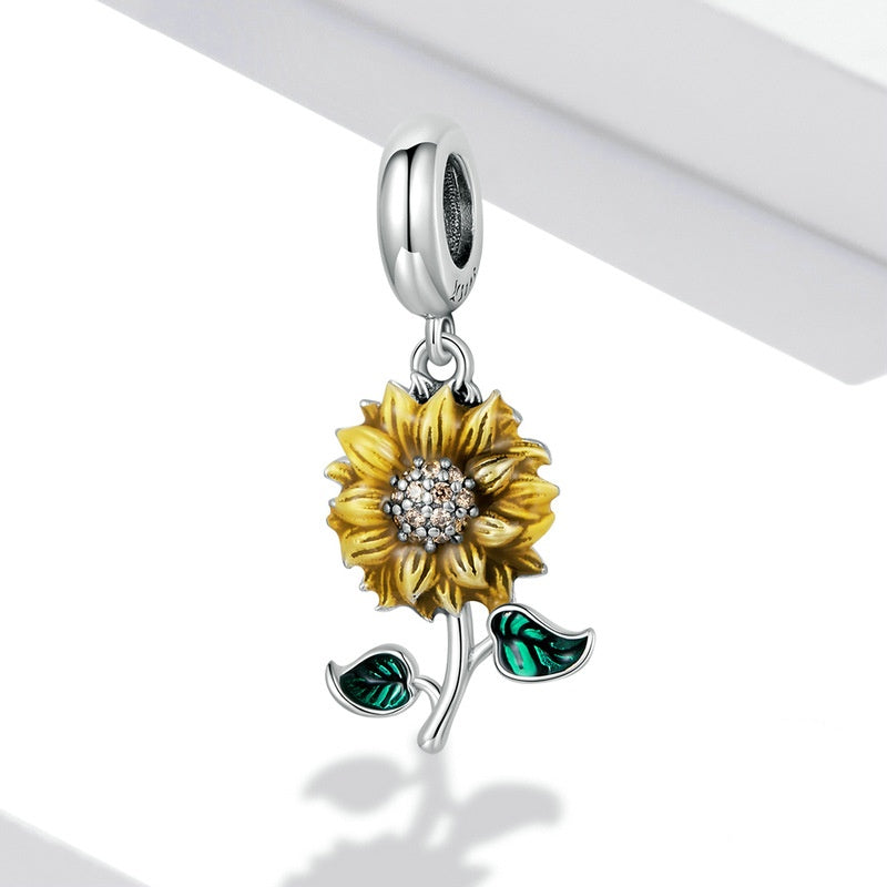 Jzora Sparkling Fashion Sunflower Sterling Silver Charm