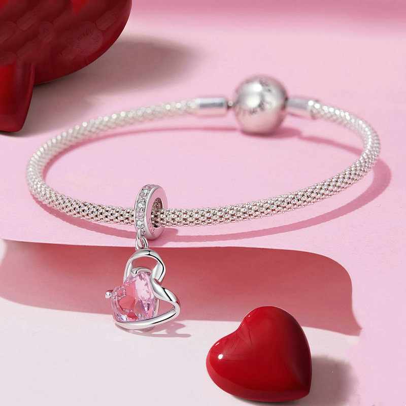 Jzora Pink Double Heart Twist Sterling Silver Charm