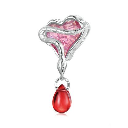 Jzora Pink Heart Bloodbath Snake Sterling Silver Charm