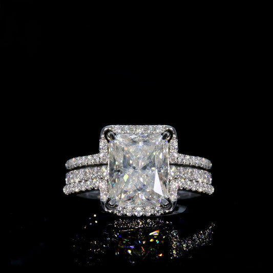 Jzora handmade 4ct radiant cut moissanite 3pcs sterling silver ring set