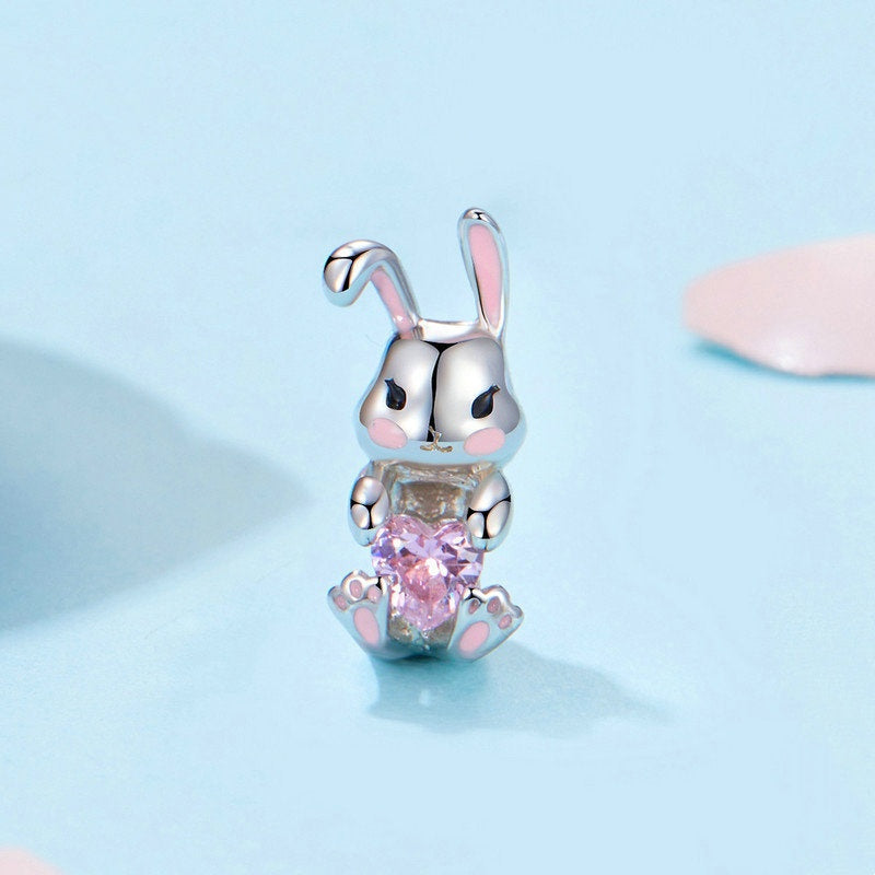 Jzora Cute Easter Bunny Animal Sterling Silver Charm