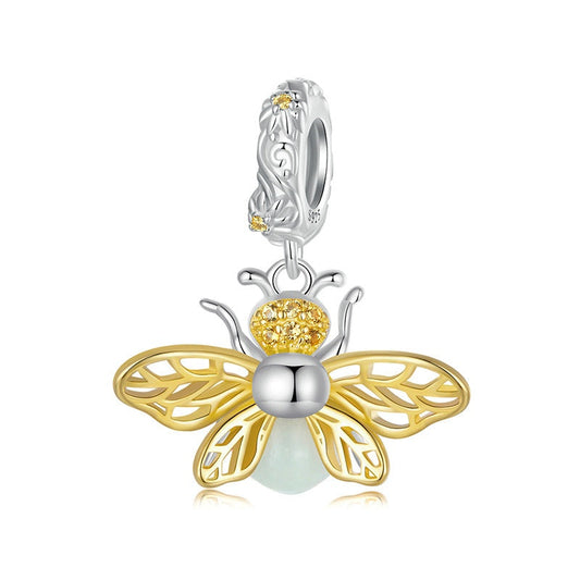 Jzora Luminous Gold Bee Animal Sterling Silver Charm