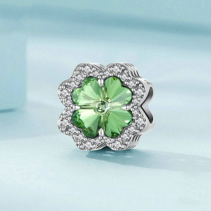 Jzora Fashion Green Lucky Four-leaf Clover Sterling Silver Charm