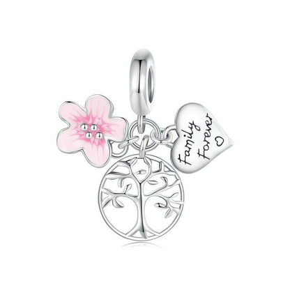 Jzora Love Tree of Life Pink Flower of Life Sterling Silver Charm