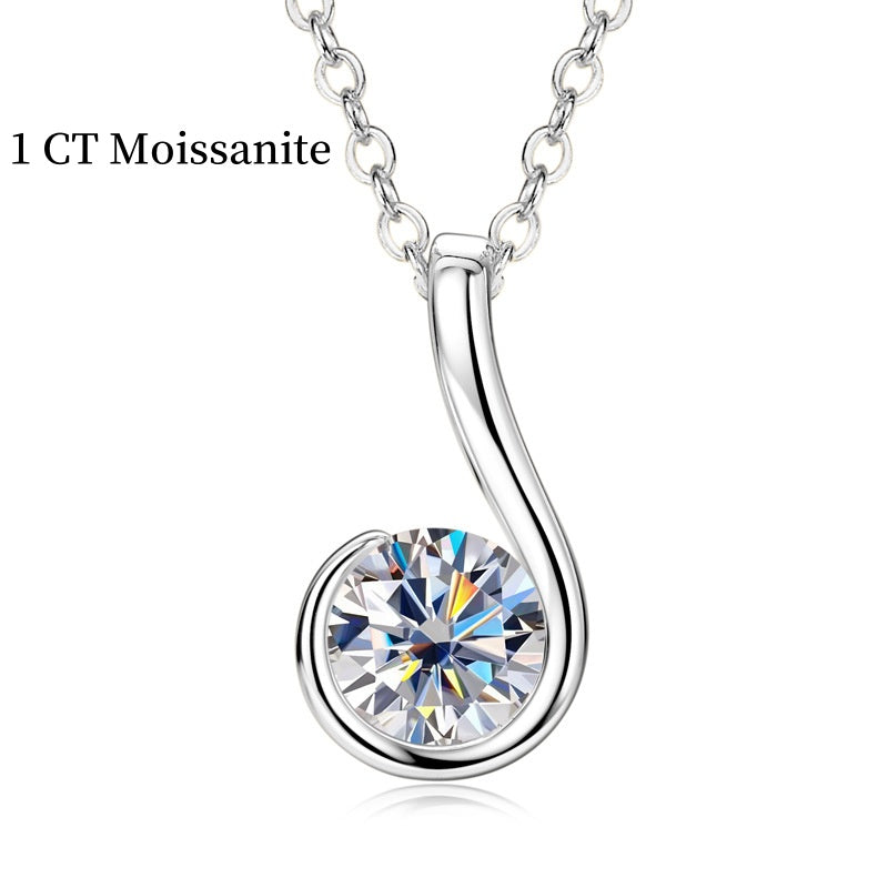 Jzora handmade 1ct round cut moissanite sterling silver necklace