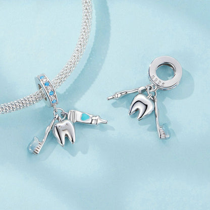 Jzora Fun Brush Your Teeth 3-Piece Sterling Silver Charm