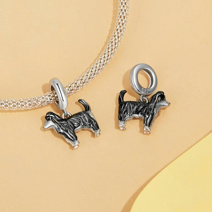 Jzora handmade cute border collie sterling silver charm