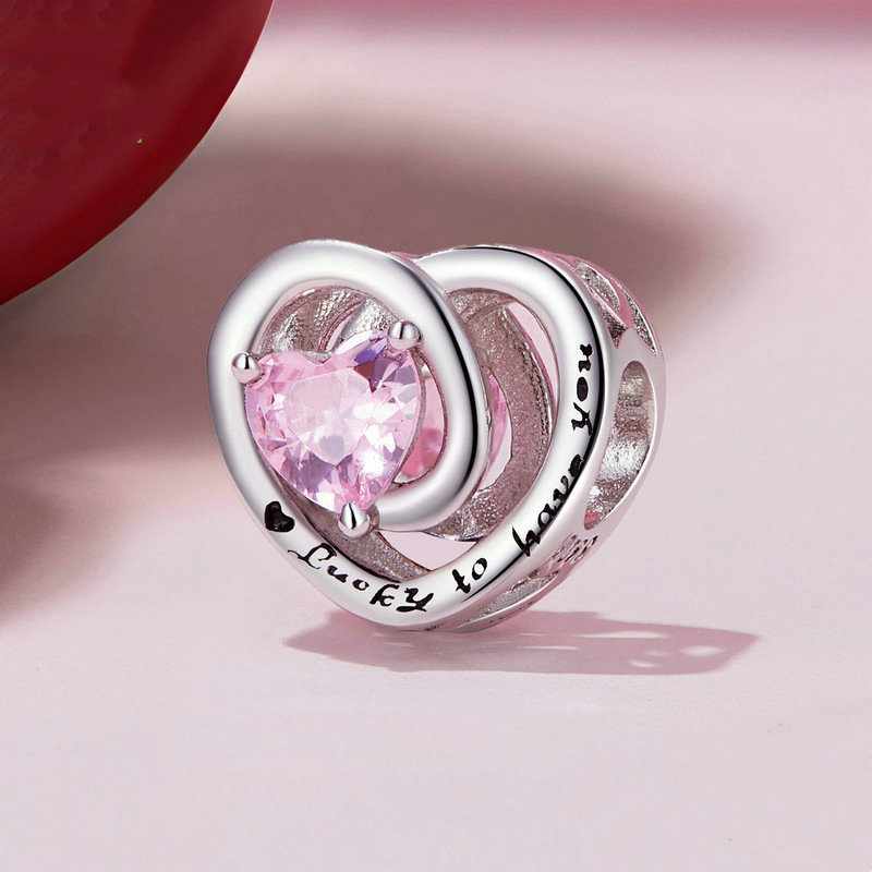 Jzora Thanksgiving Pink Heart Sterling Silver Charm